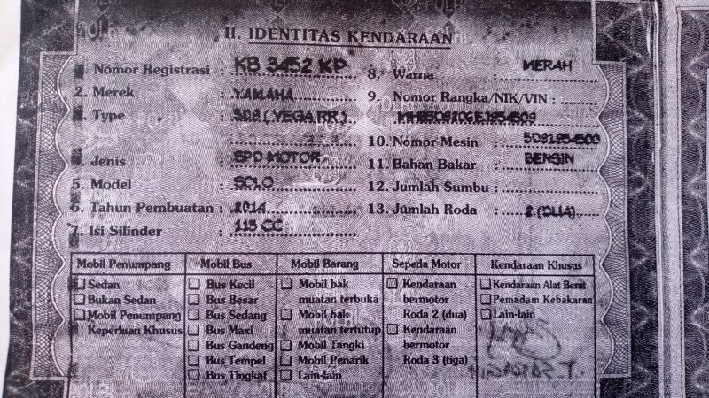 KEHILANGAN BPKB MOTOR
