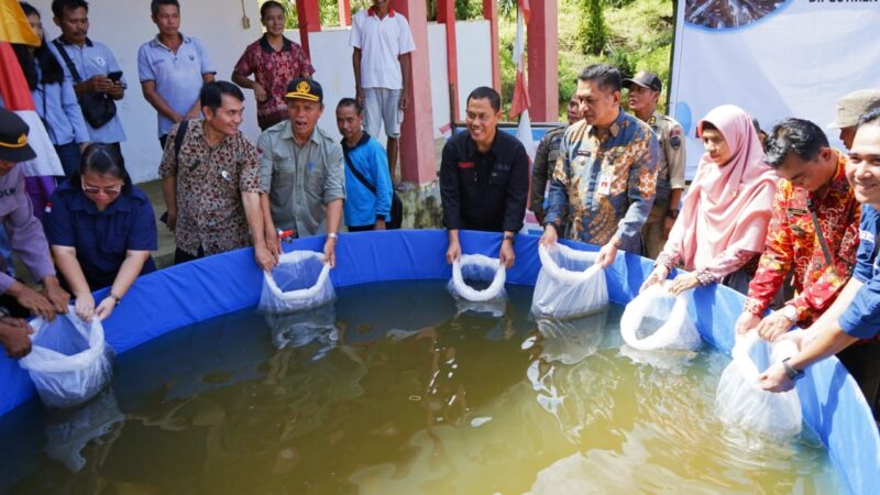 Pj.Bupati Landak Serahkan Bantuan Benih Ikan Lele di Desa Mandor Kiru