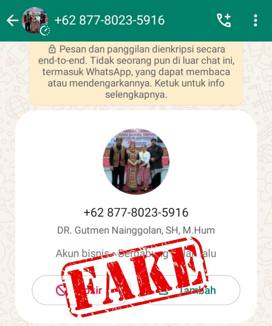 Nama dan Foto Pj. Bupati Landak Gutmen Nainggolan Dicatut Orang Tak Dikenal di Aplikasi Whatsapp