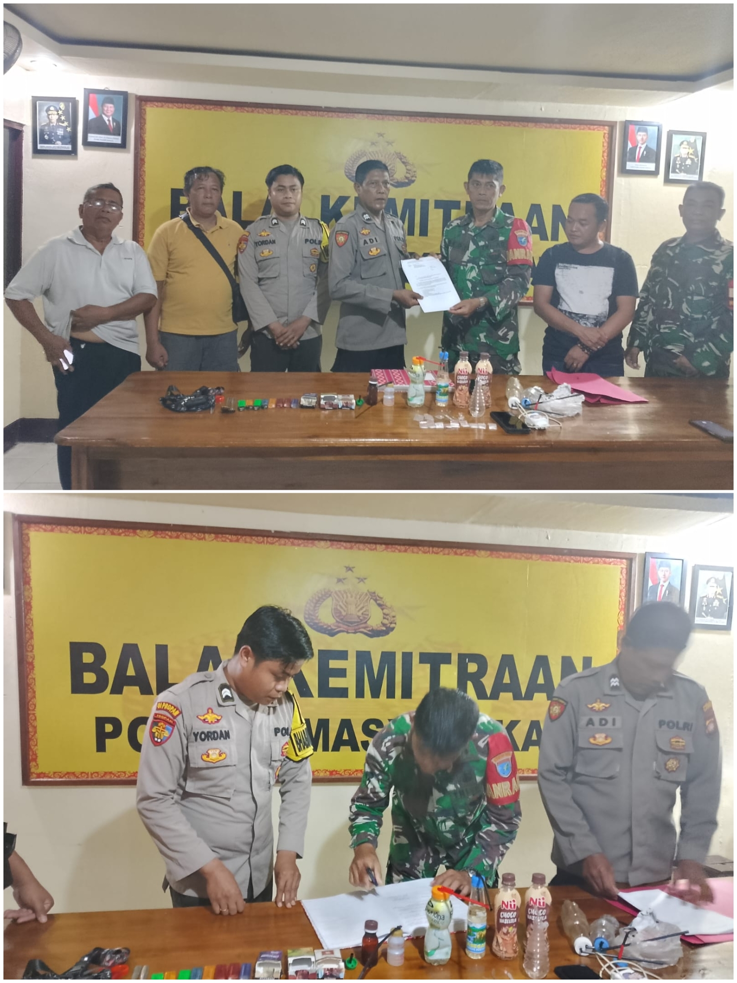 Danramil 1210-03/ Mandor  Menyerahkan Barang Bukti Narkoba Hasil Patroli ke Kapolsek Mandor