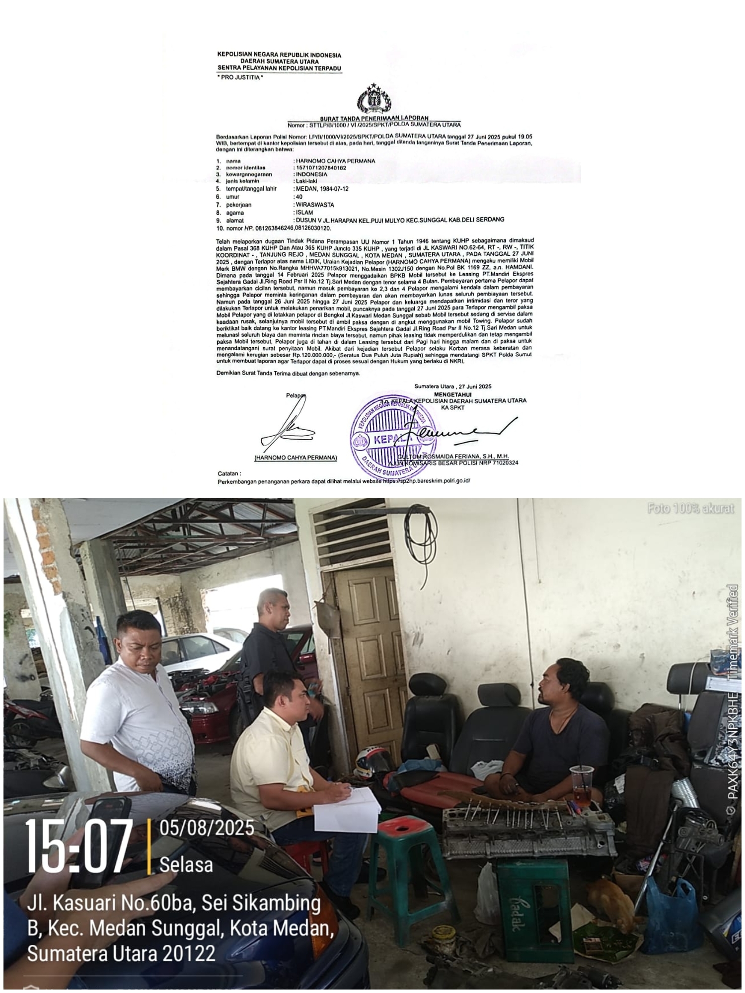 Korban Perampasan Mobil Harmono Chaya, Berharap Polda Sumut Agar Segera Menangkap Para Pelaku yang Masih Berkeliaran