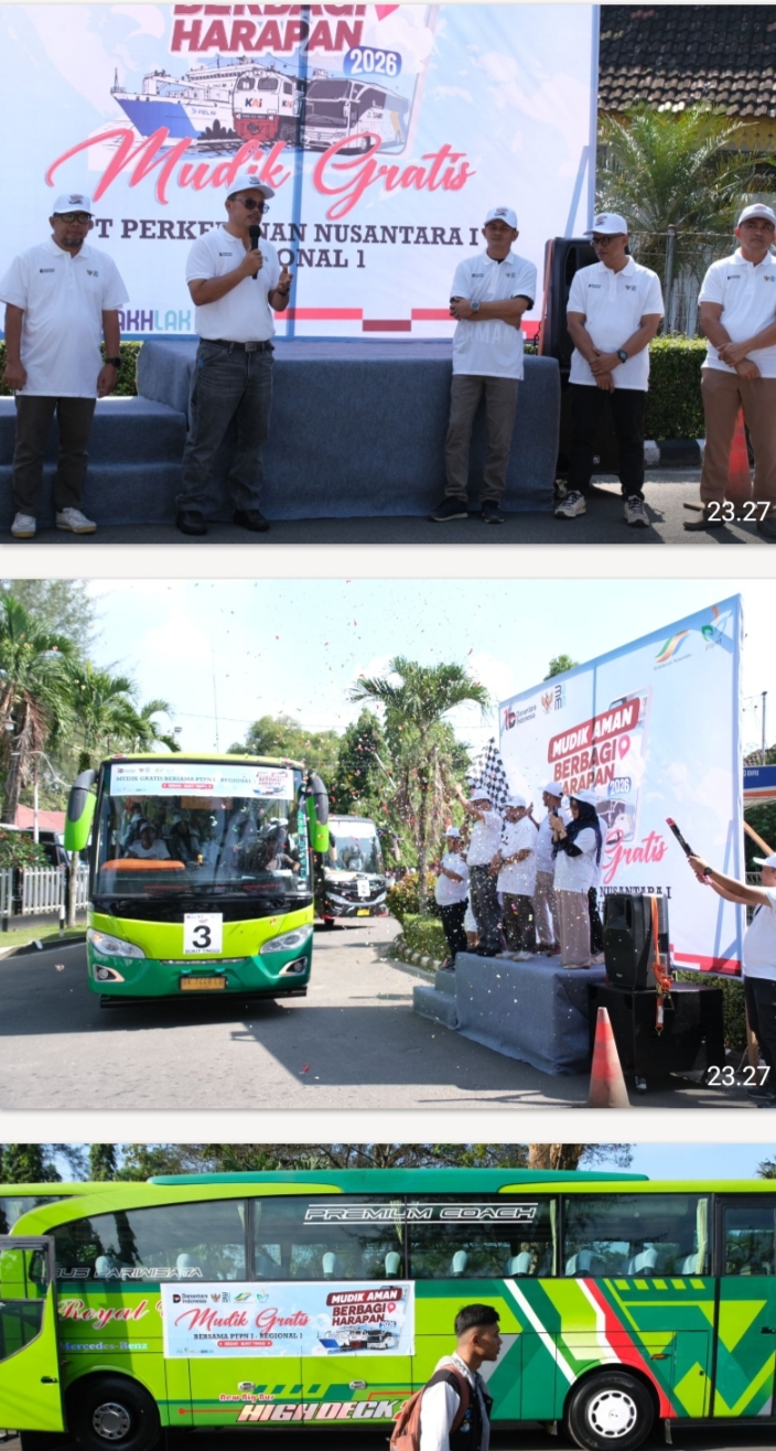 “Mudik Aman Berbagi Harapan” PTPN 1 Regional 1 Lepas Tiga Bus Mudik Gratis
