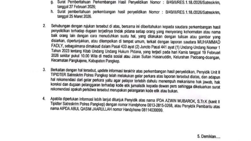 LBH Suara Panrita Keadilan Kawal Kasus Jurnalis, Polres Pangkep Arahkan Pelapor Melalui Mekanisme Dewan Pers