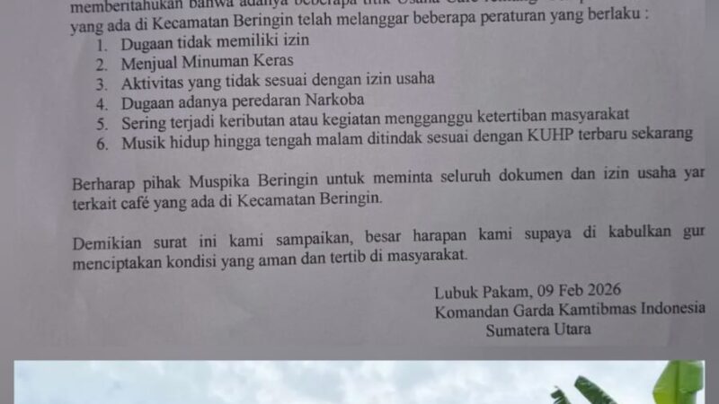 Satpol PP Deli Serdang dan BNN Deli Serdang Tertibkan Tiga Cafe di Kawasan Beringin