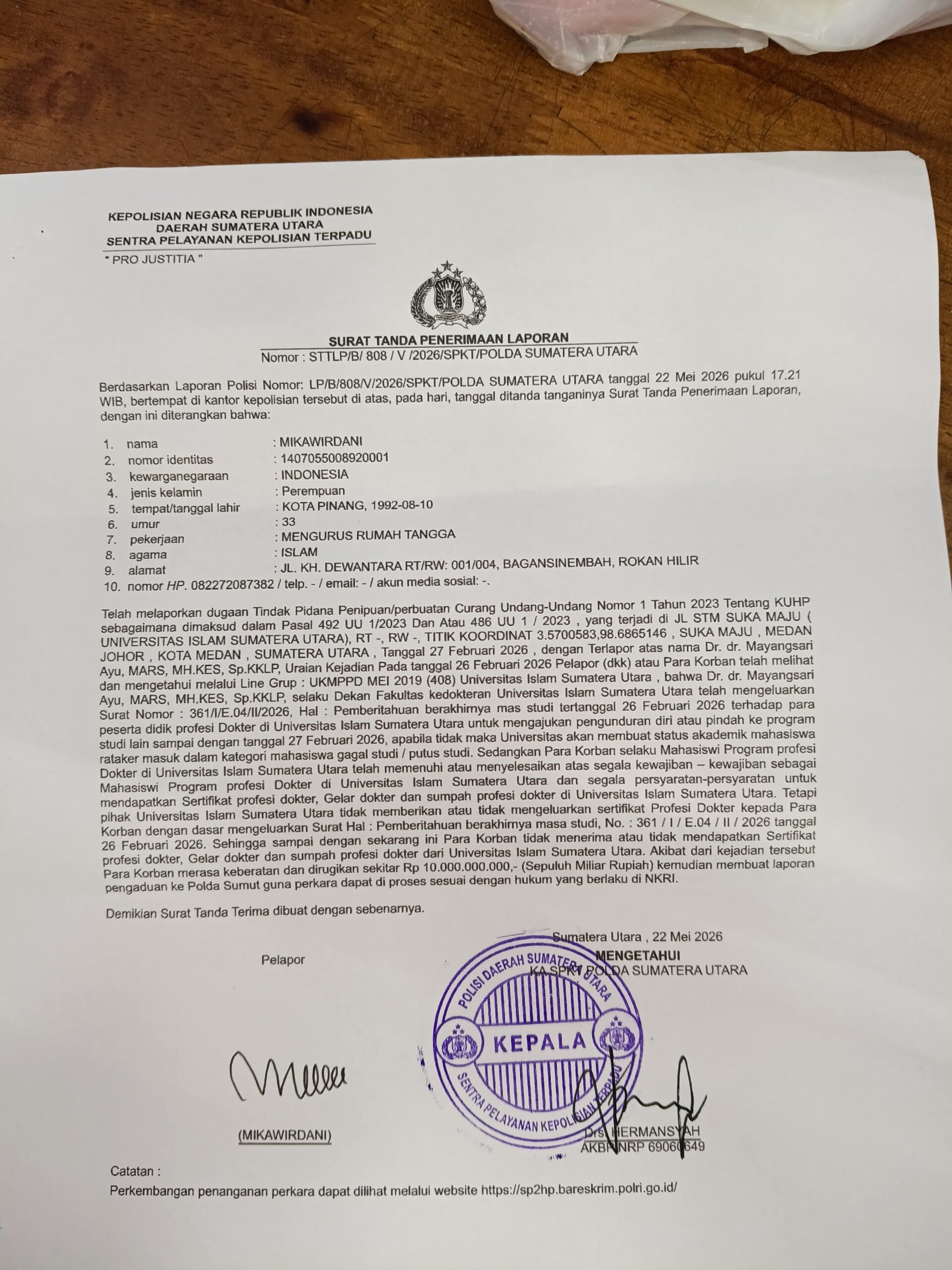 Dokter Muda UISU Laporkan Dekan ke Polda Sumut