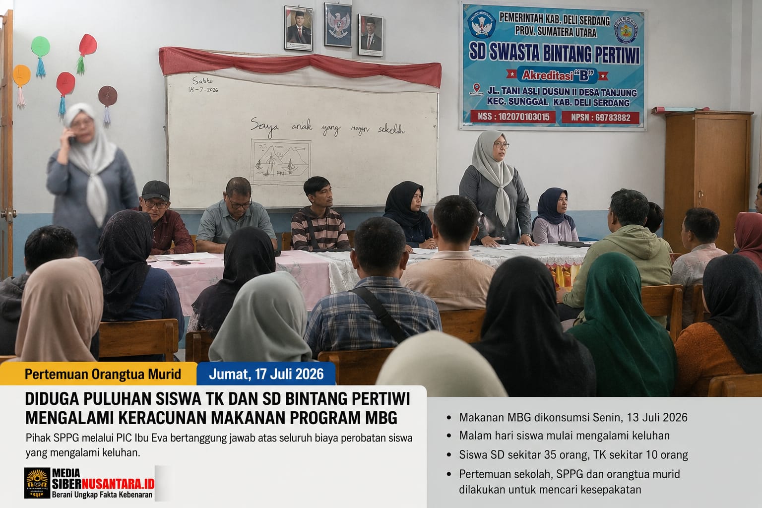 Diduga Puluhan Siswa TK dan SD Swasta Bintang Pertiwi Mengalami Keracunan Usai Mengonsumsi Makanan Program MBG