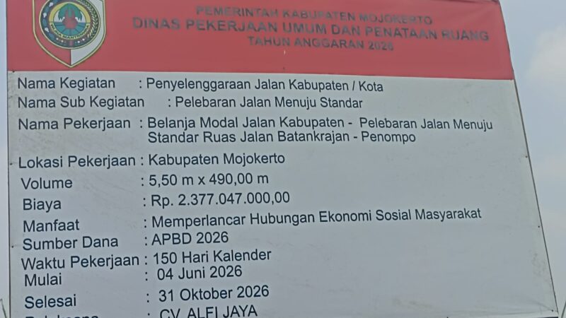 Pelebaran Ruas Jalan Batankrajan Penompo, Langkah Nyata Pemkab Mojokerto Wujudkan Infrastruktur Berkualitas Bagi Masyarakat