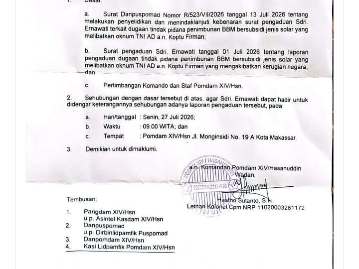 Dugaan Penimbunan Solar Bersubsidi Libatkan Oknum TNI AD, Danpuspomad Keluarkan Perintah Penyelidikan