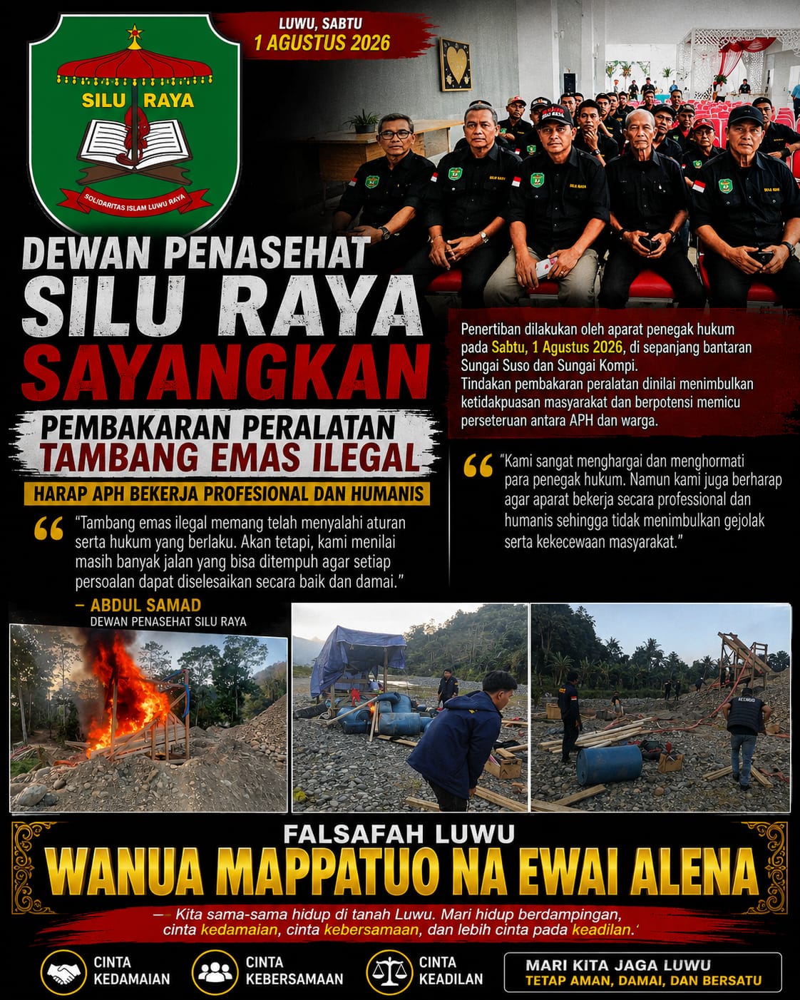 Dewan Penasehat SILU RAYA Sayangkan Pembakaran Peralatan Tambang Emas, Harap Penegakan Hukum Dilakukan Secara Humanis