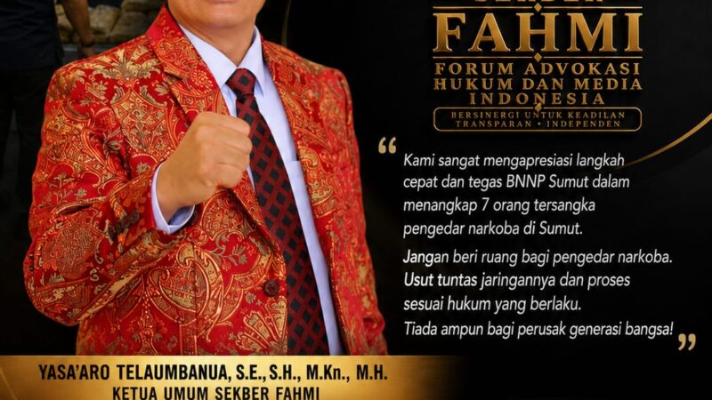 ‘SEKBER FAHMI’ Apresiasi Langkah Cepat BNNP Sumut Ungkap 7 Tersangka Narkoba: Jangan Ada Ruang Bagi Gembong Narkoba