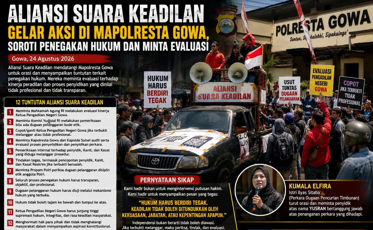 Aliansi Suara Keadilan Gelar Aksi Di Pengadilan Negeri Gowa Dan Mapolresta Gowa, Soroti Penegakan Hukum dan Minta Evaluasi