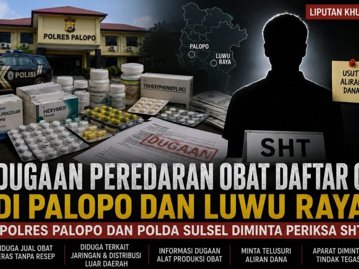 DUGAAN PEREDARAN OBAT DAFTAR G DI PALOPО DAN LUWU RAYA, POLRES PALOPO DAN POLDA SULSEL DIMINTA LAKUKAN PEMERIKSAAN TERHADAP SHT