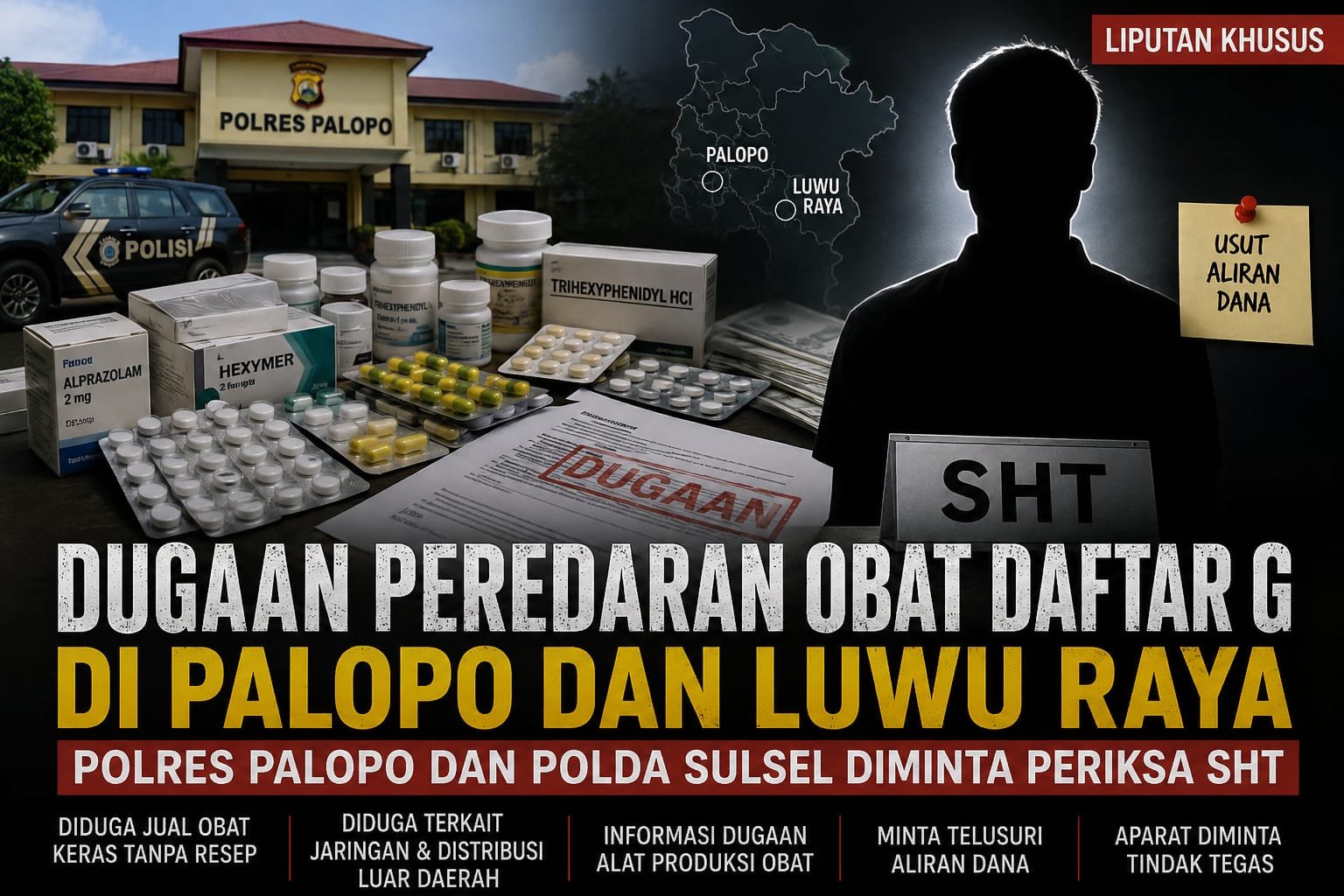 DUGAAN PEREDARAN OBAT DAFTAR G DI PALOPО DAN LUWU RAYA, POLRES PALOPO DAN POLDA SULSEL DIMINTA LAKUKAN PEMERIKSAAN TERHADAP SHT