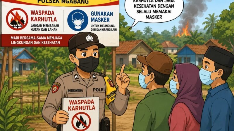 Kabut Asap Menyelimuti Ngabang, Bhabinkamtibmas Ajak Warga Cegah Karhutla dan Gunakan Masker