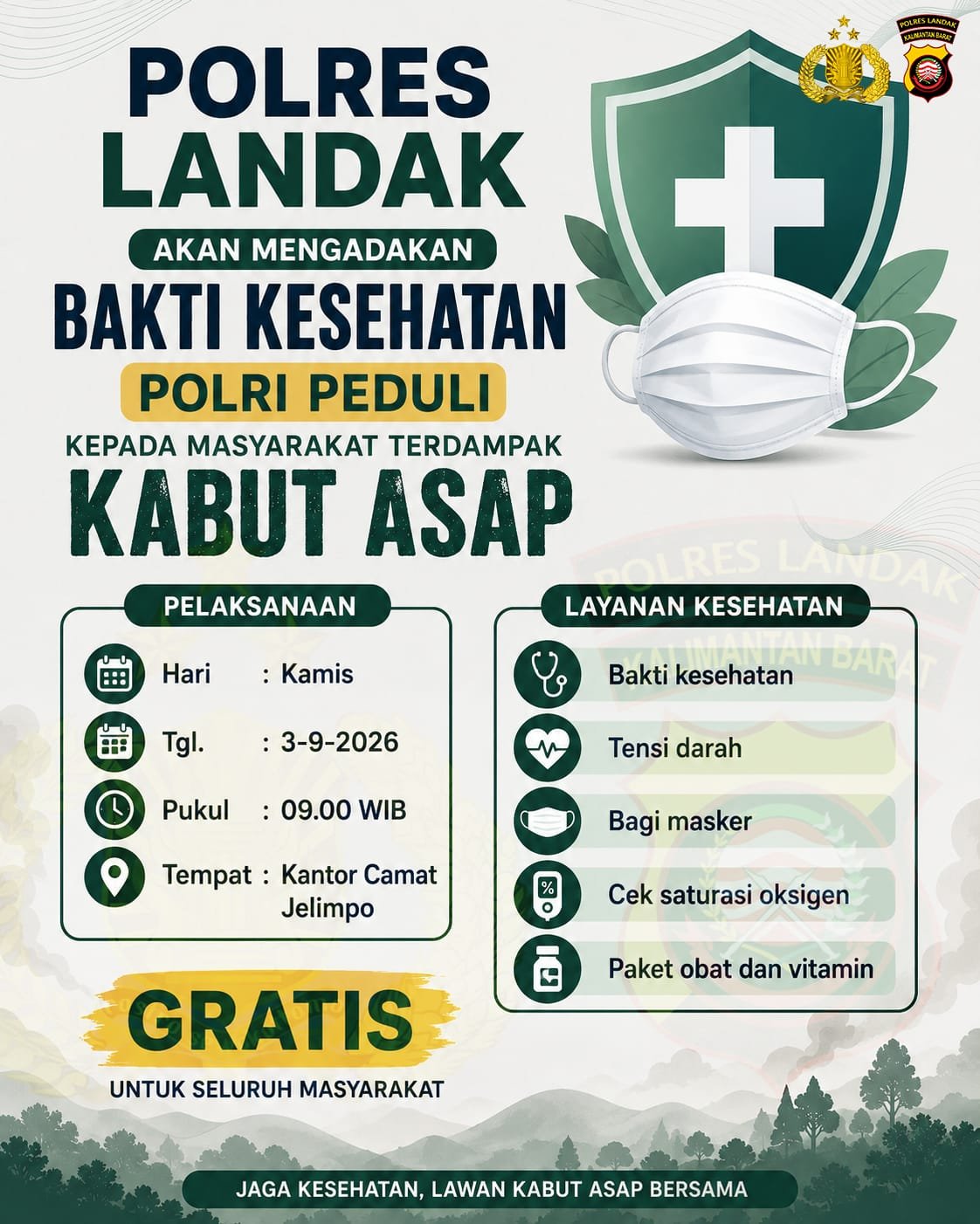 Polres Landak Gelar Bakti Kesehatan Gratis (BESOK) untuk Warga Terdampak Kabut Asap di Jelimpo