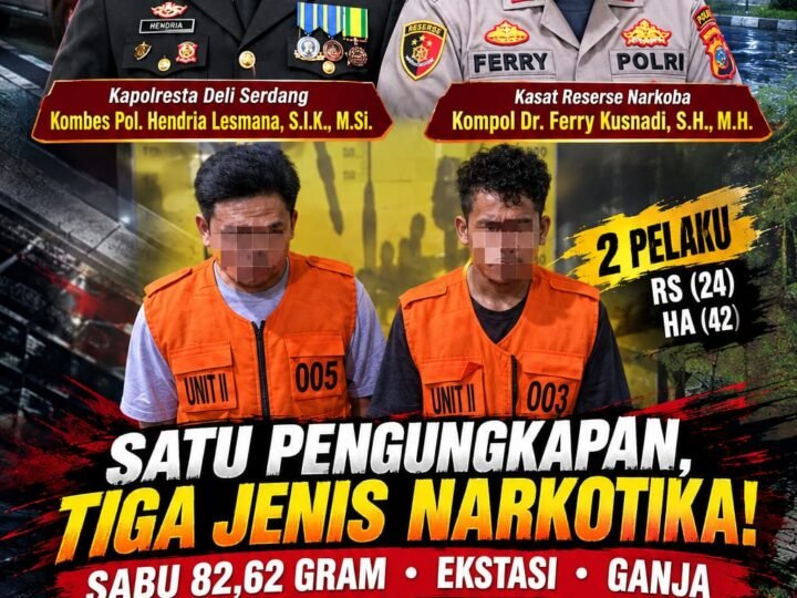 Polresta Deli Serdang Ungkap Kasus Narkotika, Amankan pengedarnya beserta  82,62 Gram Sabu, Ekstasi dan Ganja