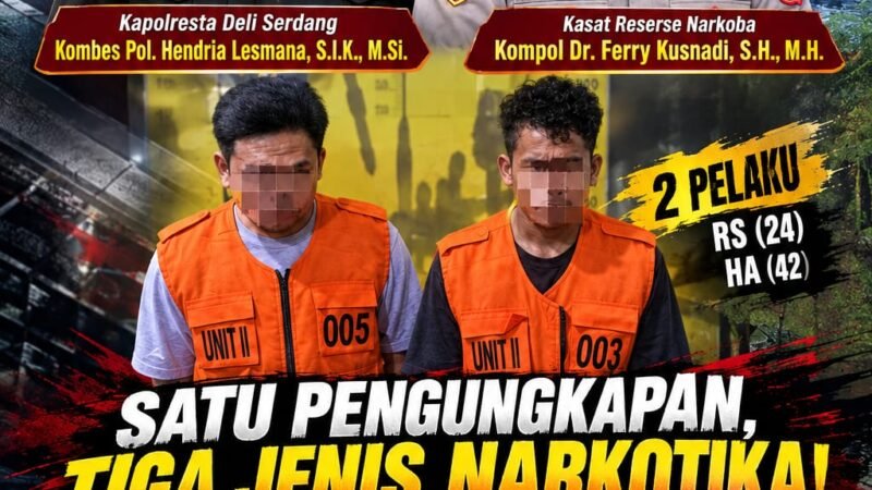 Polresta Deli Serdang Ungkap Kasus Narkotika, Amankan pengedarnya beserta  82,62 Gram Sabu, Ekstasi dan Ganja