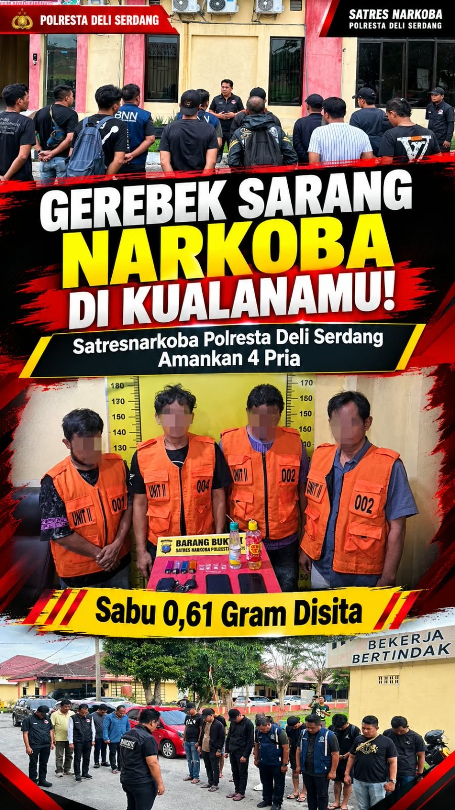 Satresnarkoba Polresta Deli Serdang Gerebek Sarang Narkoba di Kualanamu, 4 Pria Diamankan