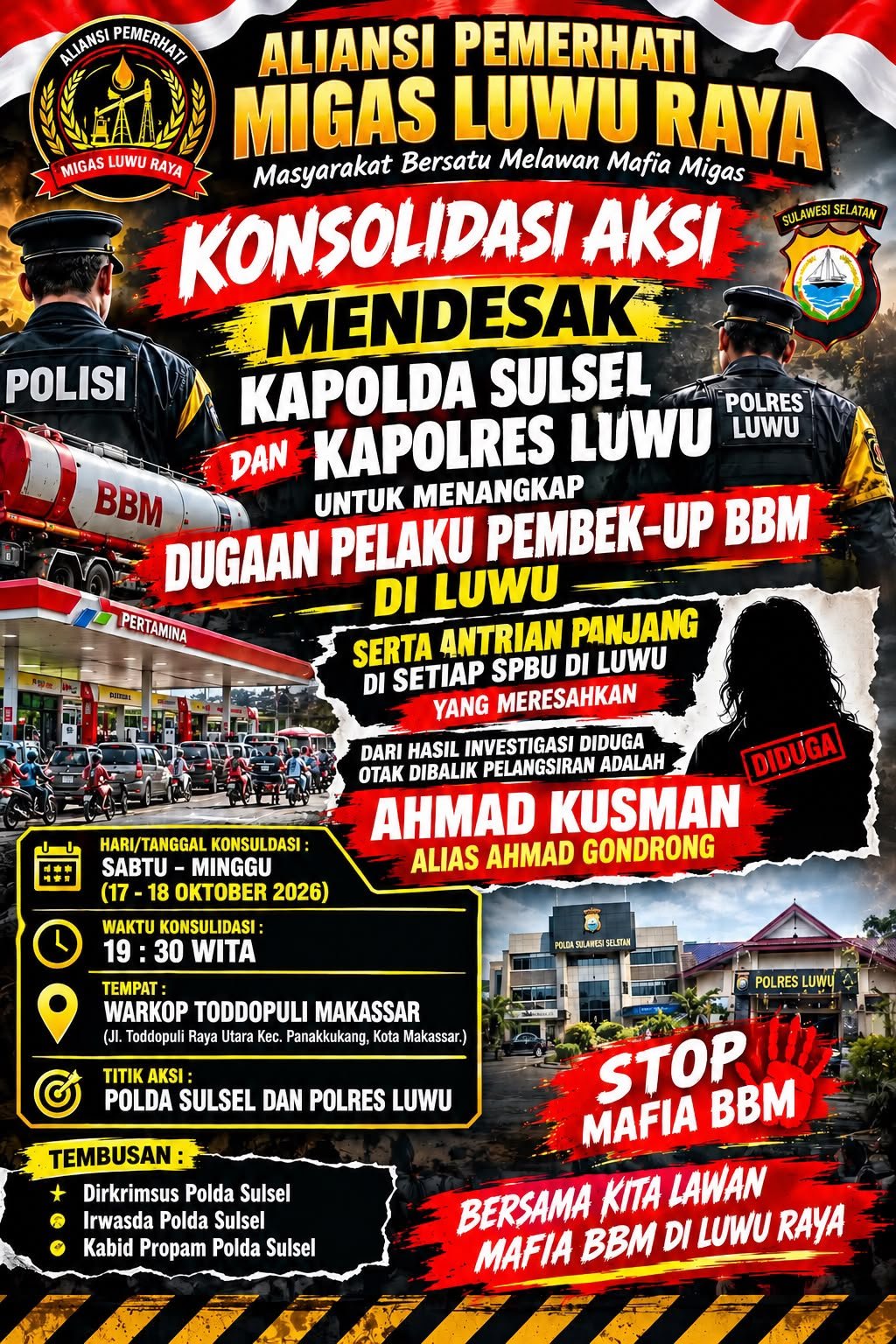 Aliansi Pemerhati Migas Luwu Raya Desak Kapolda Sulsel Usut Informasi Dugaan Keterlibatan Oknum Wartawan Berinisial AK