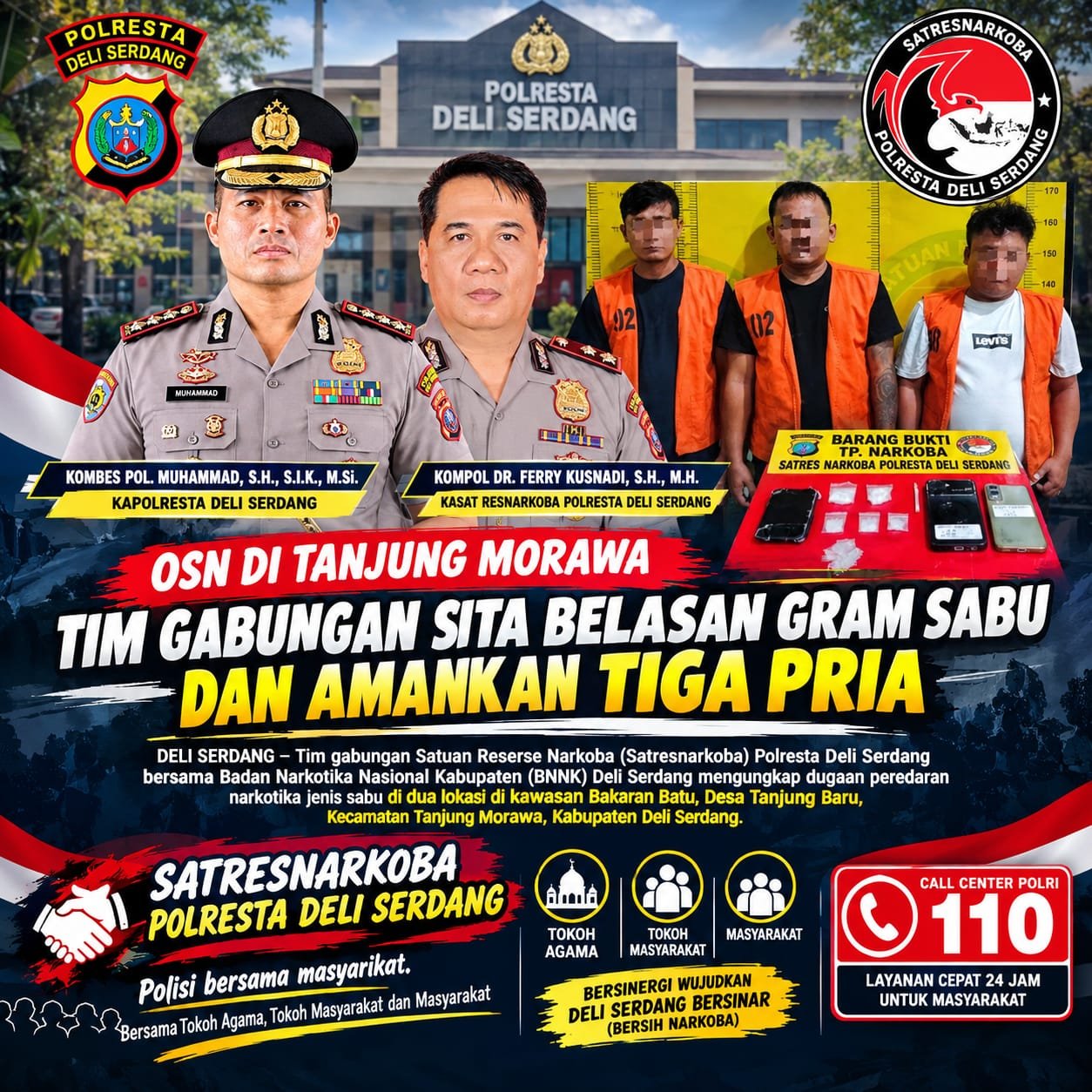 Sat Narkoba Polresta Deli Serdang Tangkap 3 pengedar Di Dua Tempat Berbeda