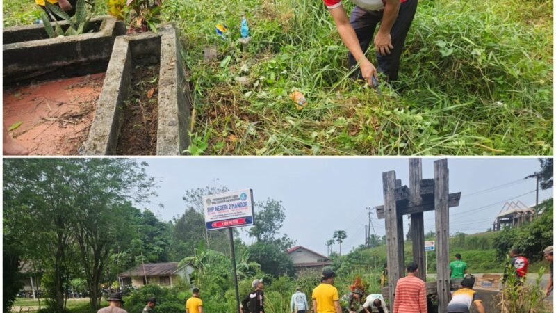 “Wujudkan Lingkungan Bersih dan Sehat, Polsek Mandor Bersama Forkopimca dan Warga Gelar Jumat Bersih”