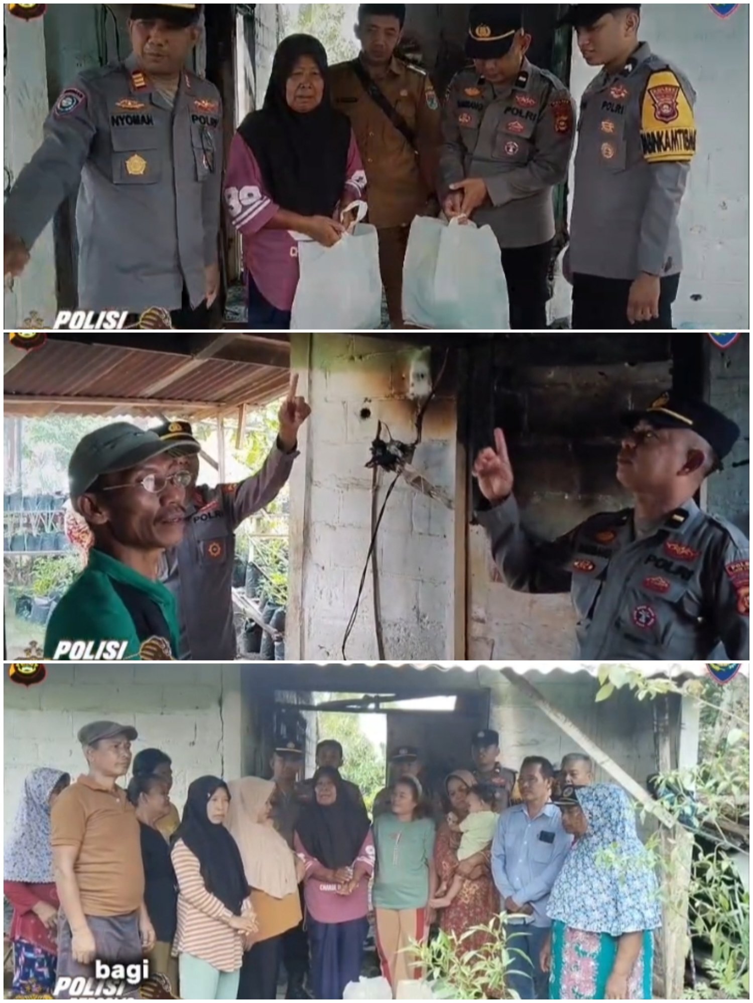 Sat Binmas polres Lubuk Linggau Melakukan Pengecekan Kondisi Warga Terdampak Kebakaran Sekaligus Menyerahkan Bantuan Sosial Berupa Paket Sembako